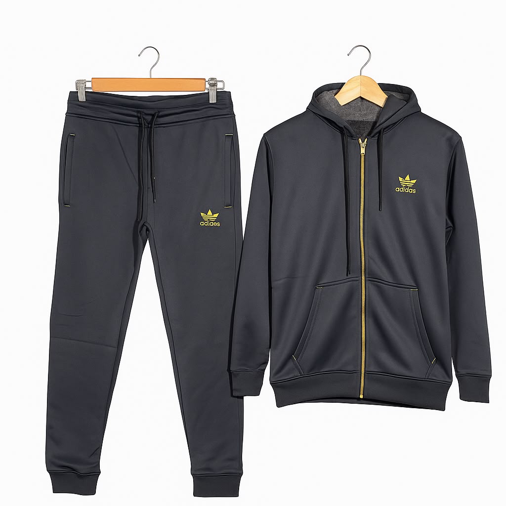 Adidas Tracksuit – Charcoal Grey with Gold Logo